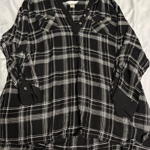 CJ Banks Plaid Button Down Shirt - Black and White